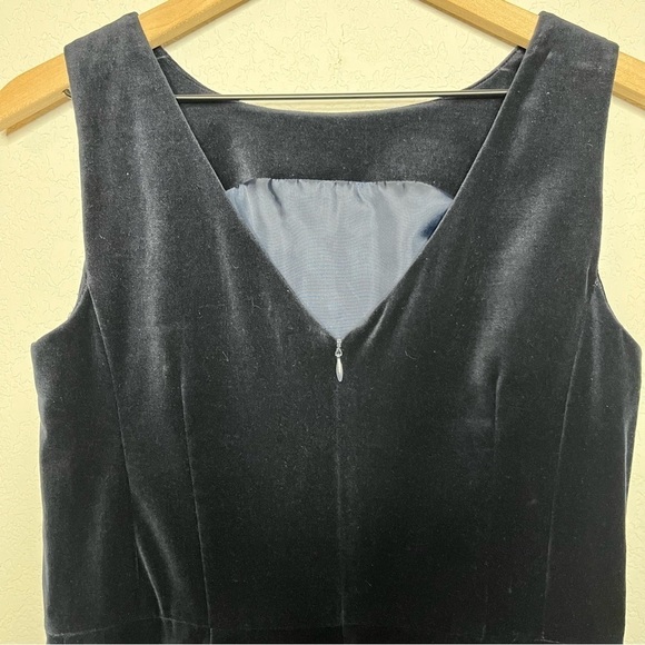 Talbots Women Velour Dress 8 Navy Blue Sheath Holiday Formal Knee Length - Picture 3 of 8